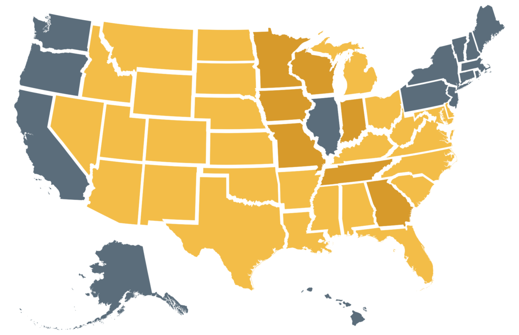 United States map showing where Cabin Coffee franchise opportunities are available.