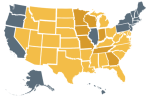 United States map showing where Cabin Coffee franchise opportunities are available.