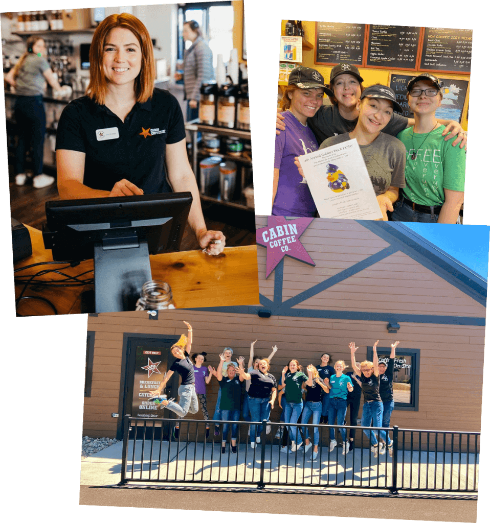 Cabin Coffee franchise store employees from Minnesota, Indiana, and Iowa.